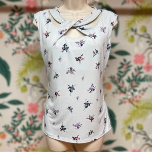 Blue Floral Sleeveless Top